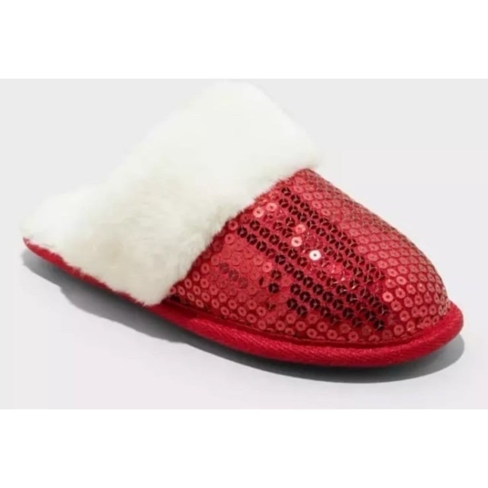 New Red White Fur Slippers Size 2/3